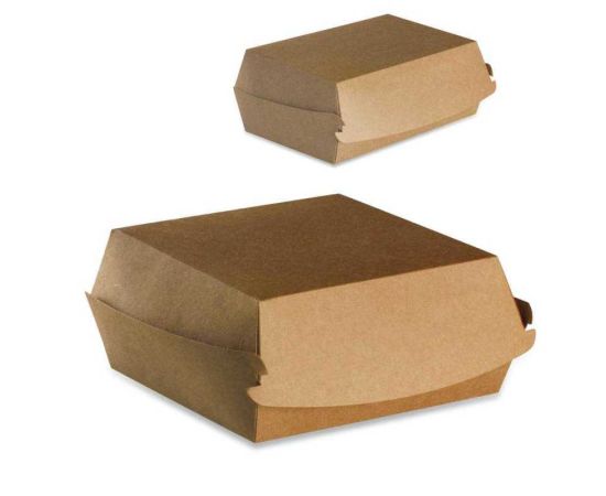 etal-shops.com - Boite burger carré en carton ingraissable de couleur marron grande taille 120 mm x 120 mm x 40 mm x 400 PAPA France