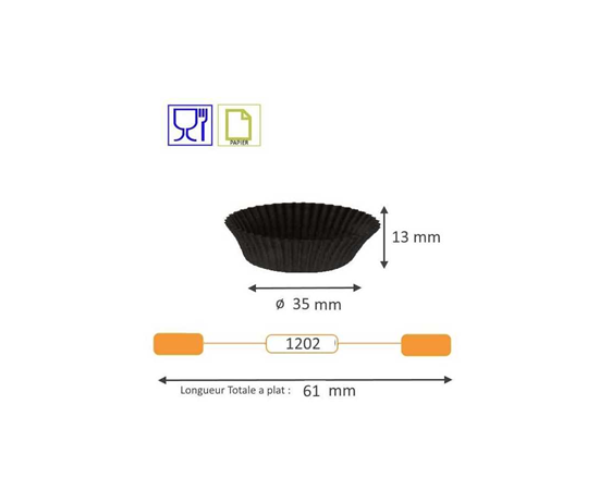 etal-shops.com - Caissette plissée ronde noire type n°1202 - 35 mm x 13 mm  x 1000 Nordia