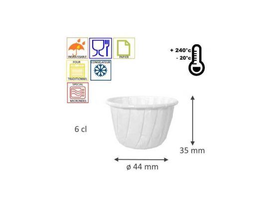 etal-shops.com - Caissette cuisson cuisine couleur blanche en papier ingraissable de 44 mm de diamètre x 35 mm de hauteur x 250 Nordia.