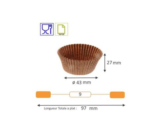 etal-shops.com - Caissette plissée ronde brune type n°9 - 43 mm x 27 mm  x 1000 Nordia