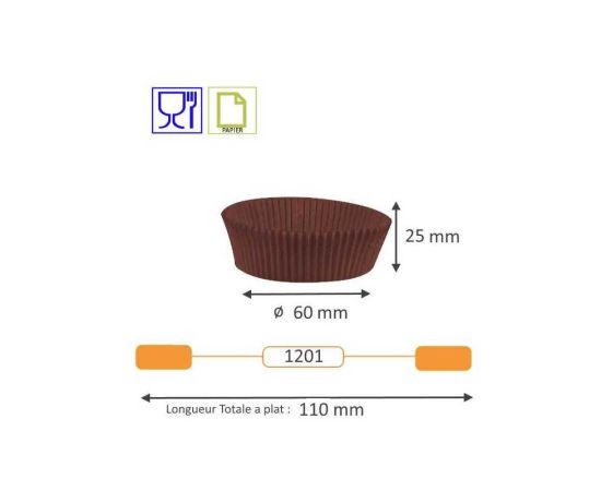 etal-shops.com - Caissette plissée ronde brune type n°1201 - 60 mm x 25 mm  x 1000 Nordia