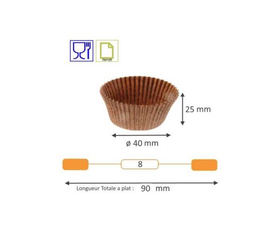 etal-shops.com - Caissette plissée ronde brune type n°8 - 40 mm x 25 mm  x 1000 Nordia