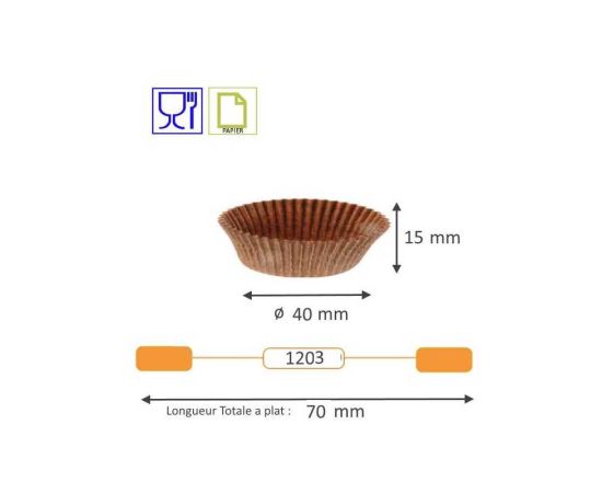 etal-shops.com - Caissette plissée ronde brune type n°1203 - 40 mm x 15 mm  x 1000 Nordia
