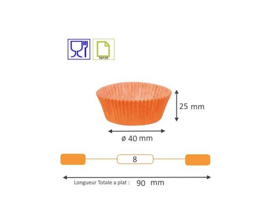 etal-shops.com - Caissette plissée ronde mandarine type n°8 - 40 mm x 25 mm x 1000 Nordia