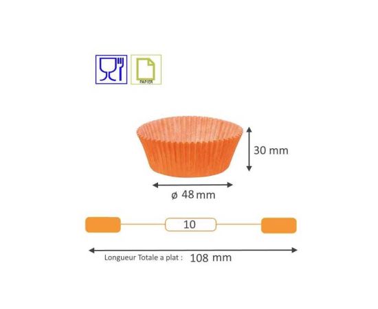 etal-shops.com - Caissette plissée ronde mandarine type n°10 - 48 mm x 30 mm x 1000 Nordia