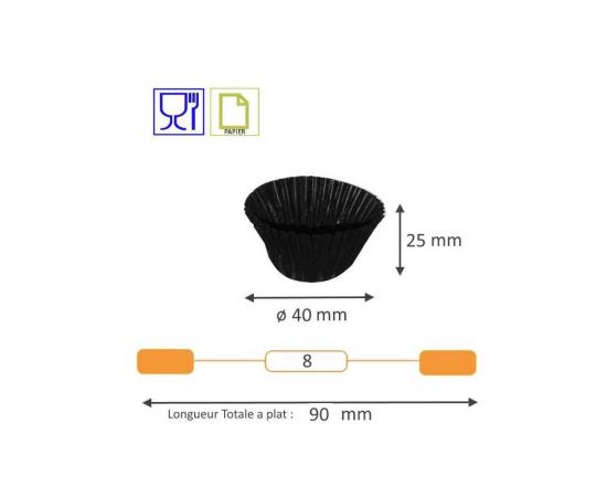 etal-shops.com - Caissette plissée ronde noire type n°8 - 40 mm x 25 mm  x 1000 Nordia