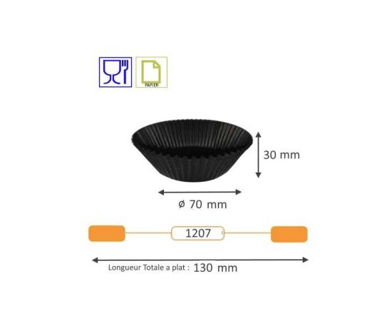 etal-shops.com - Caissette plissée ronde noire type n°1207 - 70 mm x 30 mm  x 1000 Nordia