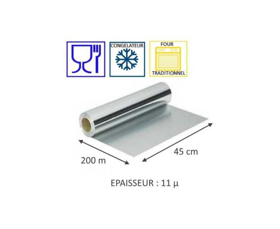 etal-shops.com - Film aluminium alimentaire rouleau de 200 m x 45 cm x 11 microns x 1 PAPA France