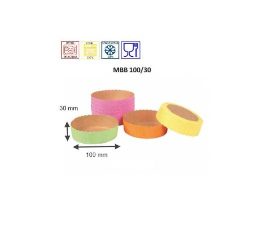 etal-shops.com - Assortiments de moules de cuisson circulaires en papier ingraissable de couleur orange, vert, rose, jaune 100 mm x 30 mm x 288 Nordia