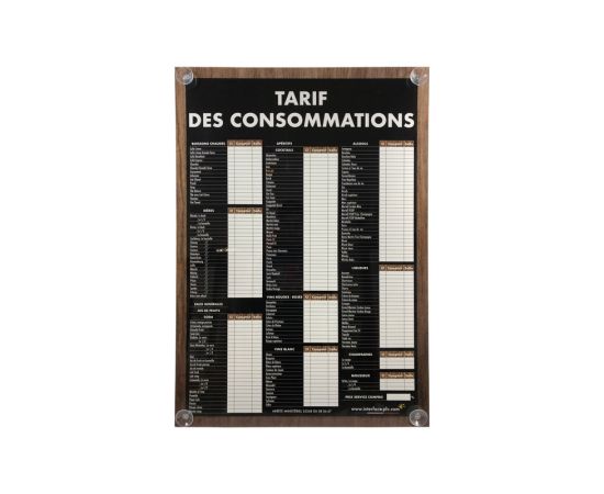etal-shops.com - Panneau "TARIF DES CONSOMMATIONS" traditionnel format A1 avec fixation ventouses