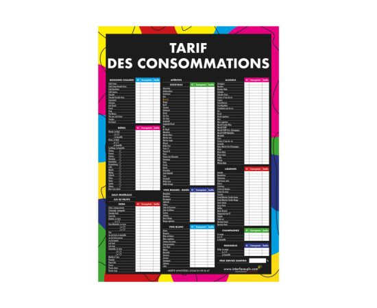 etal-shops.com - Adhésif "TARIF DES CONSOMMATIONS" moderne format A1