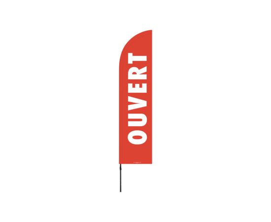 etal-shops.com - Drapeau publicitaire "OUVERT" rouge de dimensions 255 x 60 cm avec mât, Shipping Google: FR::Standard:10.68 EUR, Couleur: Rouge, Couleur du cadre: Rouge