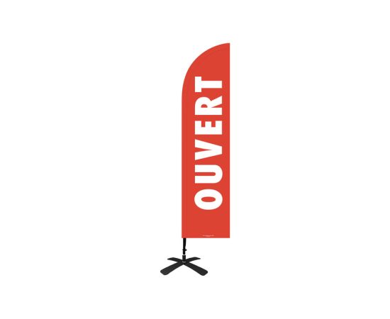 etal-shops.com - Drapeau publicitaire "OUVERT" de dimensions 255 x 60 cm avec Kit complet Tramontane