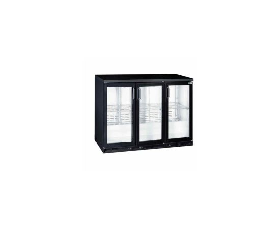 etal-shops.com - Arrière bar noir avec 3 portes vitrées battantes - SeriaPro