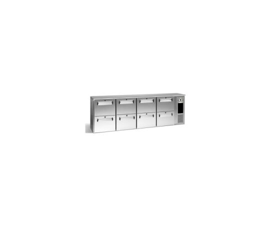 etal-shops.com - Arrière bar inox 4 blocs de 2 tiroirs symétriques - Gamko