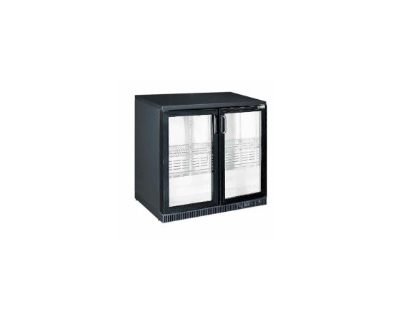 etal-shops.com - Arrière bar noir avec 2 portes vitrées battantes - SeriaPro