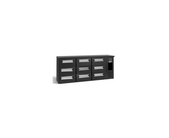 etal-shops.com - Arriere bar noir 3 blocs de 3 tiroirs avec groupe logé - Gamko