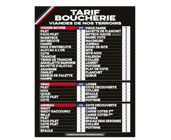 etal-shops.com - Tarif boucherie Ruban France sans le porc 606x875 cm
