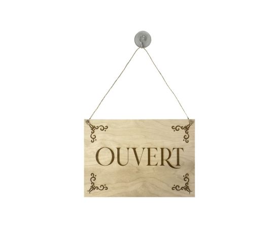 etal-shops.com - Panneau "OUVERT - FERMÉ" en bois brut format A4 avec fixation ventouse