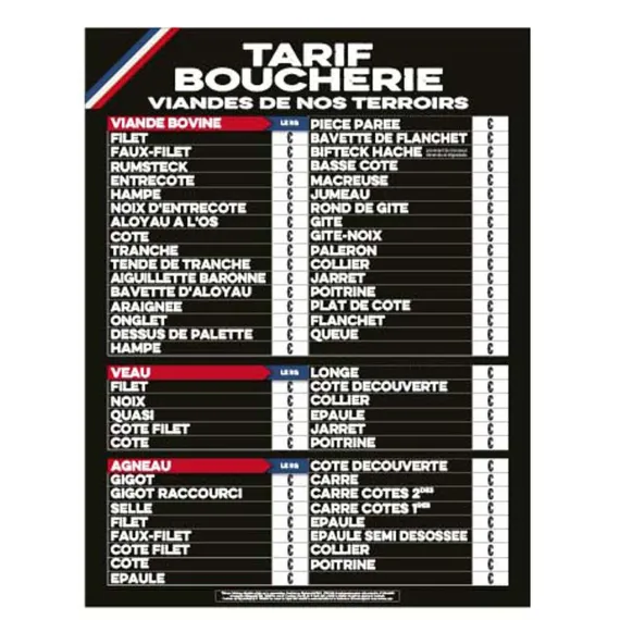 etal-shop.com - Lista de precios de carnicería Cinta Francia sin cerdo 606x875 cm