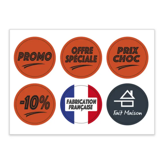 Mixed board adhesive stickers (SALE / special offer / price shock (10% / French manufacturing / homemade)