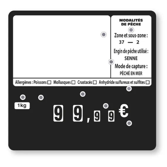 etal-shop.com - 10 etiquetas NEGRAS 10x10,6 cm 9 ruedas sin pinchos - 4 alérgenos