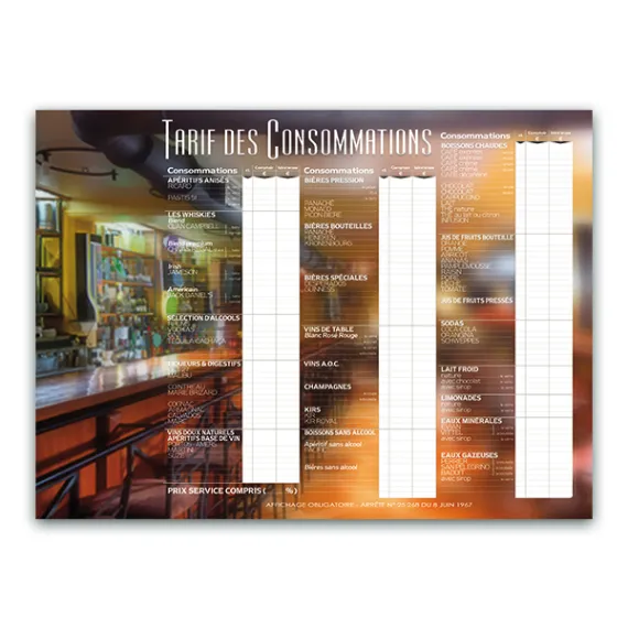etal-shop.com - Tarif de consumo BAR 60x44 cm