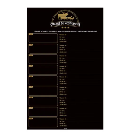 etal-shops.com - Panneau ORIGINES DE NOS VIANDES recto avec fil nylon 44x70 cm